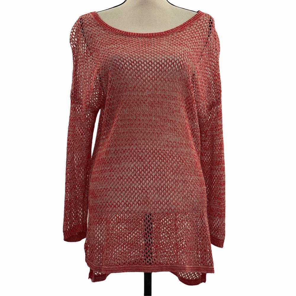 TOMMY Bahama Red Crochet Loose Knit Sweater Medium